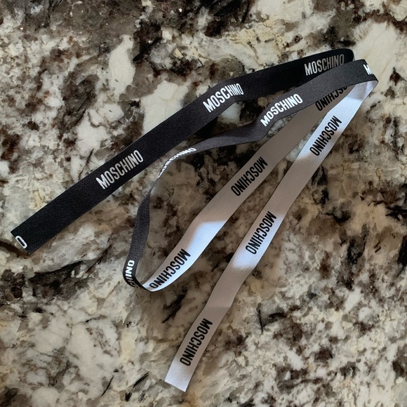 MOSCHINO Logo Ribbon, Double Sided, Black & White, Approx. 37" - Picture 1 of 5